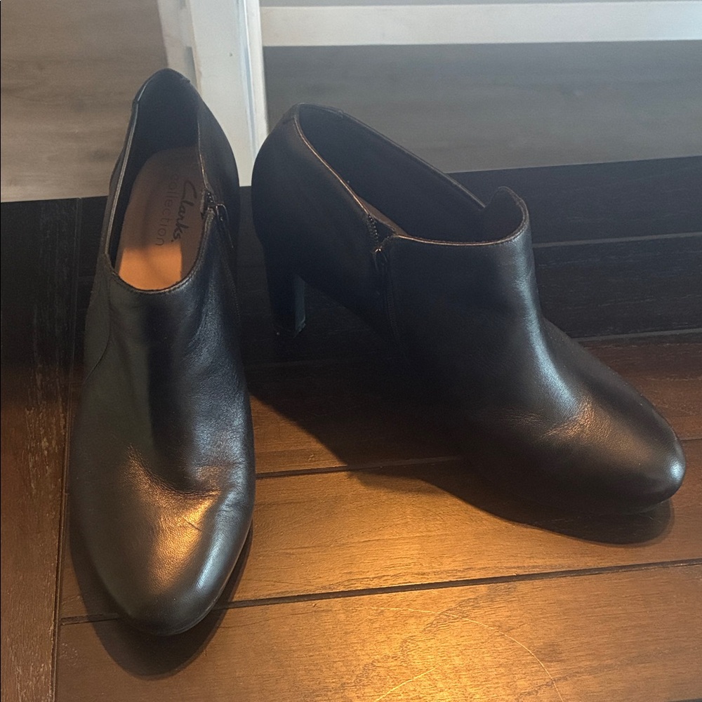 Clarks Black Leather Heeled Ankle Boots